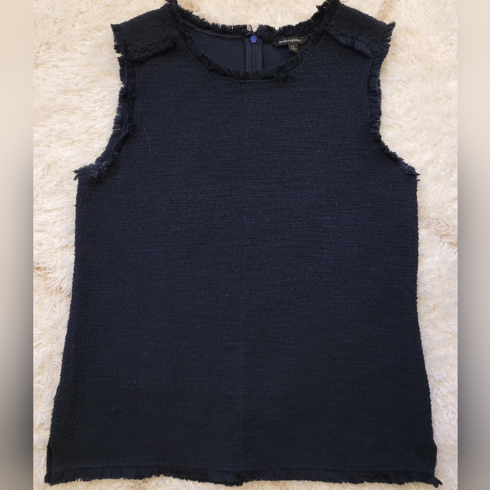 Banana Republic Black Tweed Fringe Sleeveless Top|Workwear Chic